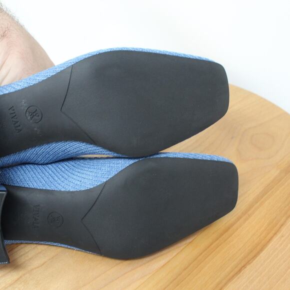 Vivaia Shoes Womens 6 Square Toe Chunky Heels Melody Pro Block Knit Pumps Blue - Picture 9 of 11